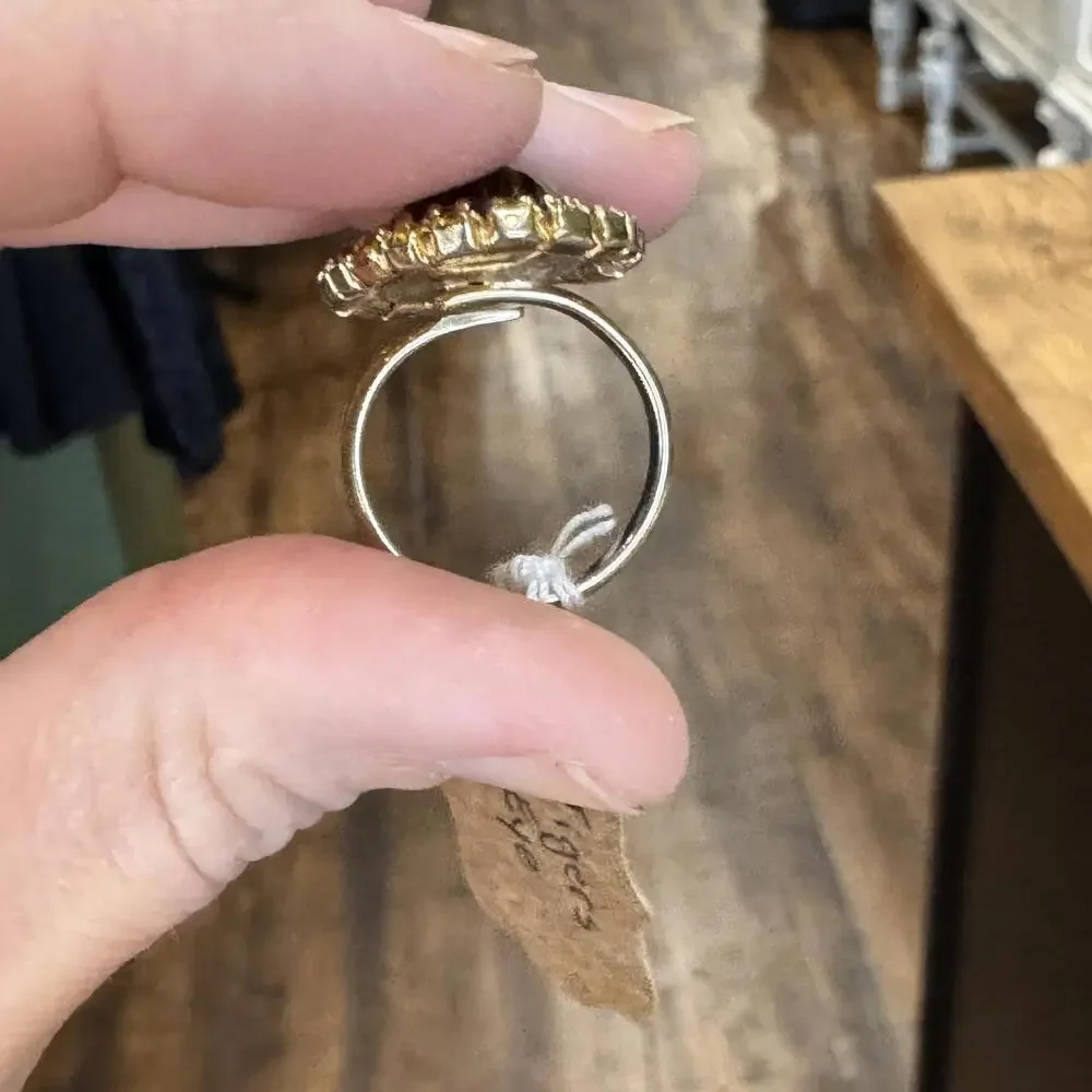 Vintage Adjustable‎ Tigers Eye Ring Jewelry Statement Single Cocktail